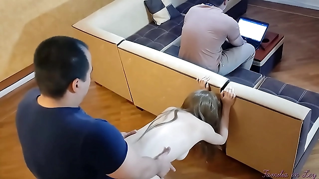 JAV My Father Pounds My Tight Pussy While My Hubby Works on The Laptop NTR