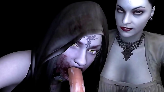 JAV Alluring Enchantress Lady Dimitrascu Gives Double Blowjob in Resident Evil Porn Parody