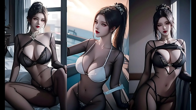 Japanese Goddess Poseidon s Huge Tits in a Tight Black one-piece Outfit