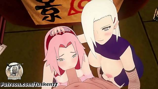 Naruto 3D Hentai: Kunoichi Sluts Ino & Sakura s Erotic Tribute to Their Hero